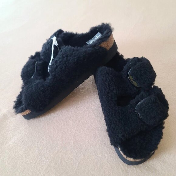 Birkenstock Shoes - Birkenstock Papillio Arizona Big Buckle Shearling Sandal Black US 6 EU 37 NWOB